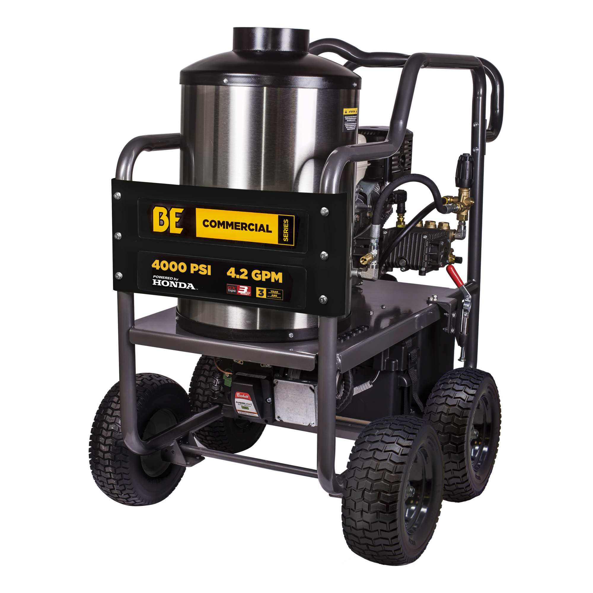 4000 PSI 4.0 GPM Hot Water Gas PW Honda GX390 Engine and Comet Triplex Pump Powered Coated Roll Cage